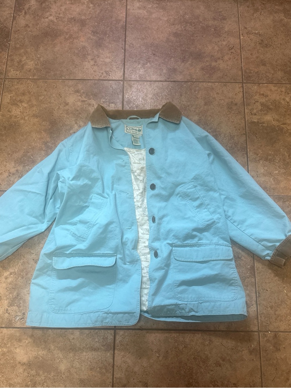 Vintage L.L. Bean barn jacket XXL blue corduroy edges flannel lined